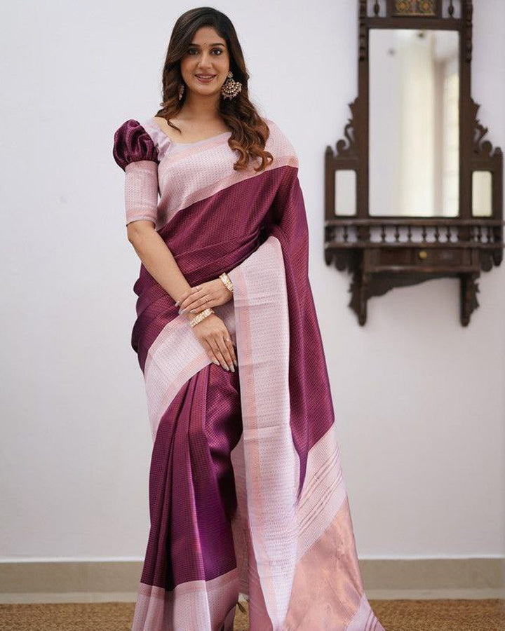Baby Pink And Wine Color Soft Banarasi Silk Saree
