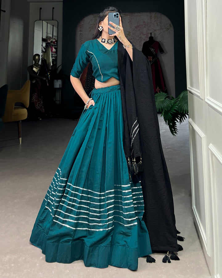 Teal Green Color Polyester Viscose Chanderi Lehenga Choli