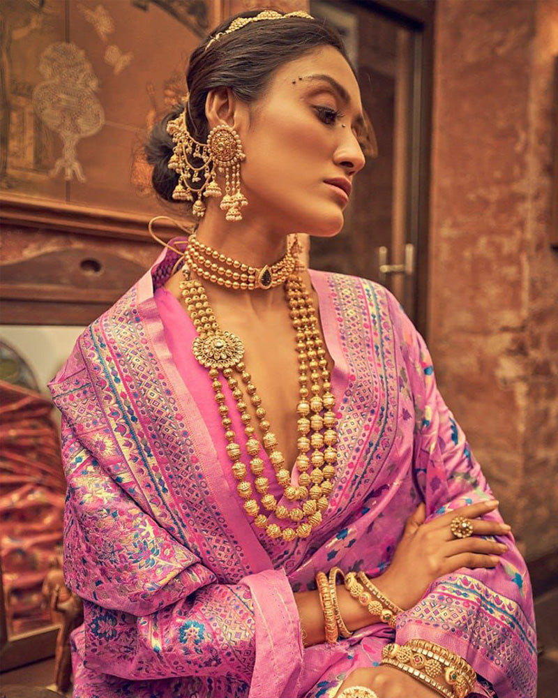 Heavy designer Pink Colour Banarsi Soft Silk Saree