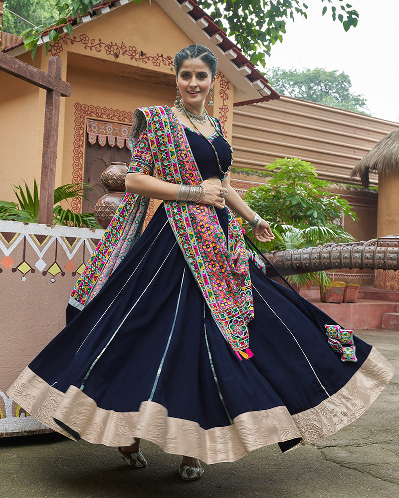 Navy Blue Color Viscose Rayon Navratri Lehenga Choli