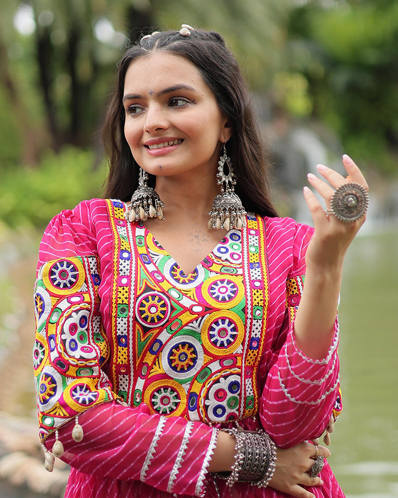 White Color Kora Cotton Lehenga With Pink Kurti