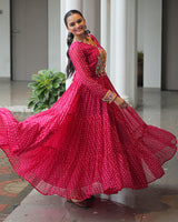 Pink Color Georgette Bandhani Print Navratri Gown