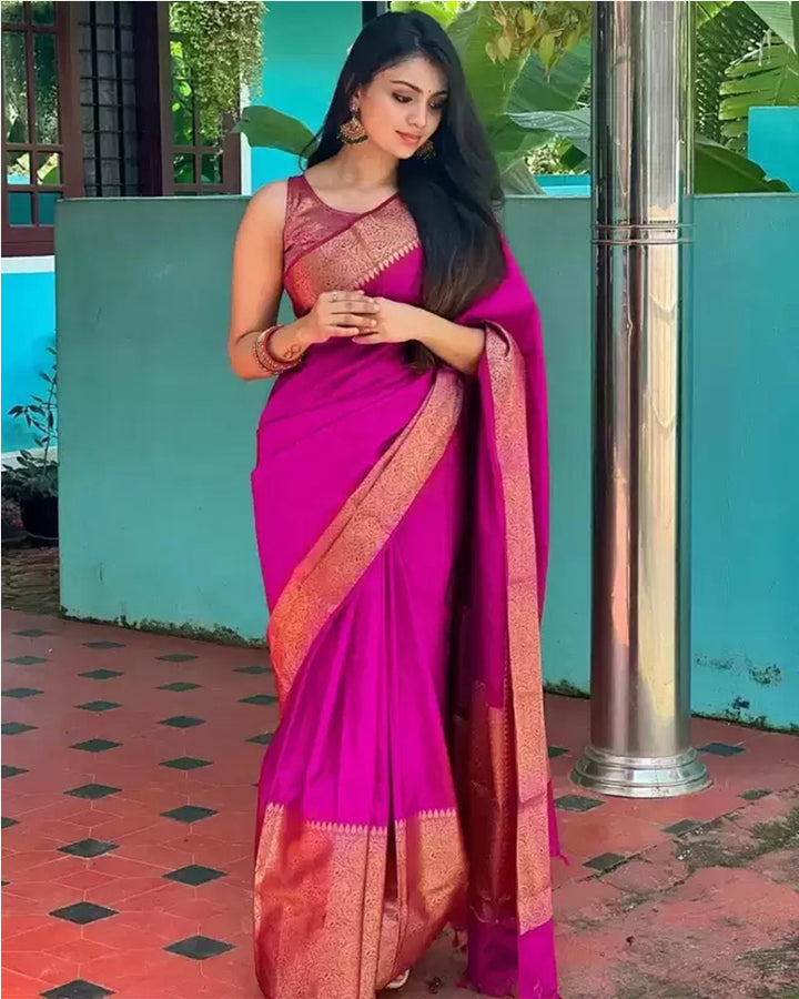 Rani Pink Color Banarasi Soft Silk Saree