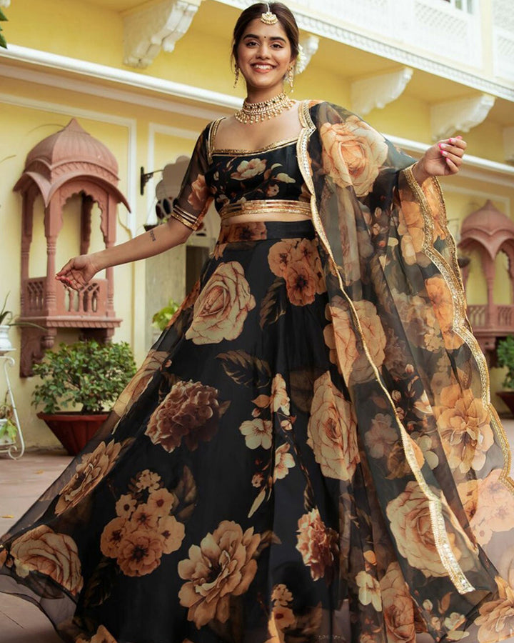 Black Color Digital Print Organza Lehenga Choli