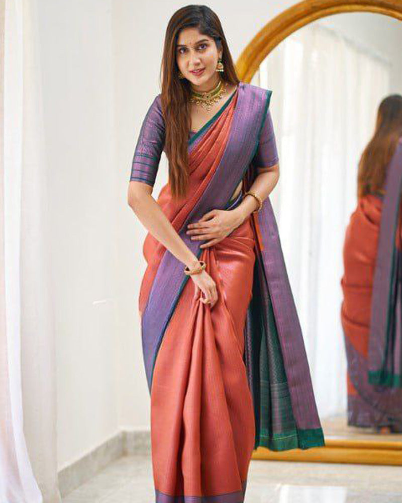 Orange Soft Banarasi Silk Saree With Exclusive Jacquard Border