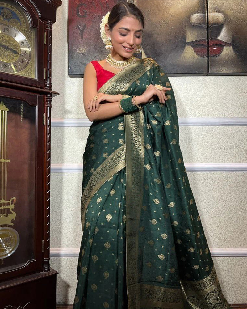 Green Color Small Butti Design Banarasi Soft Silk Saree