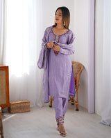 Light Purple Color Chinon Silk Three Piece Kurti Suit