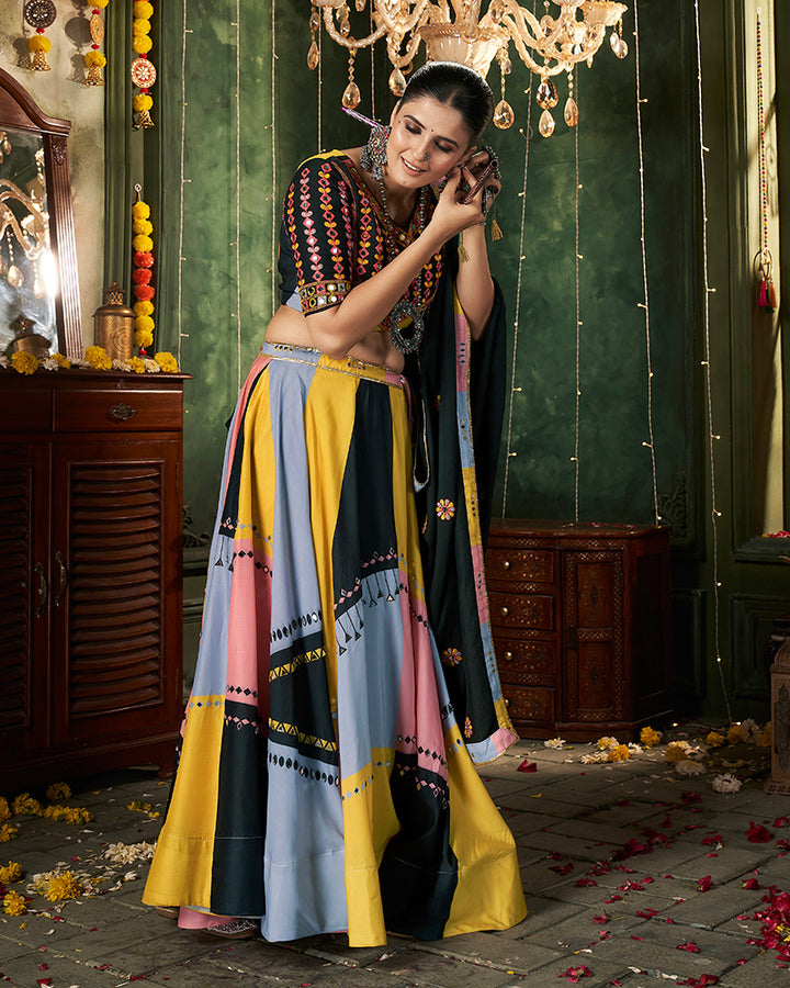 Multi Color Maslin Cotton Printed Navratri Lehenga Choli