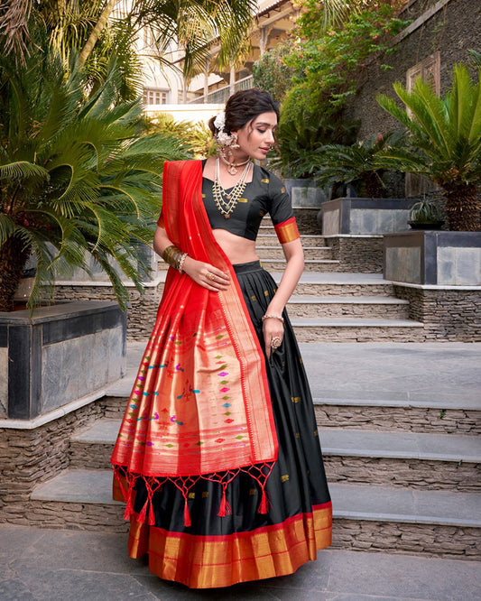 Black Color Jacquard Silk Zari Weaving Work Half Saree