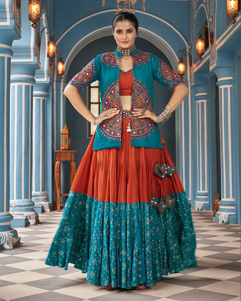 Bottle Green Color Viscose Rayon Navratri Lehenga Choli