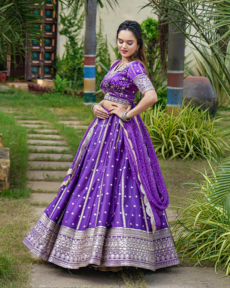 Purple Color Sequence Embroidered Sartin Silk Lehenga Choli