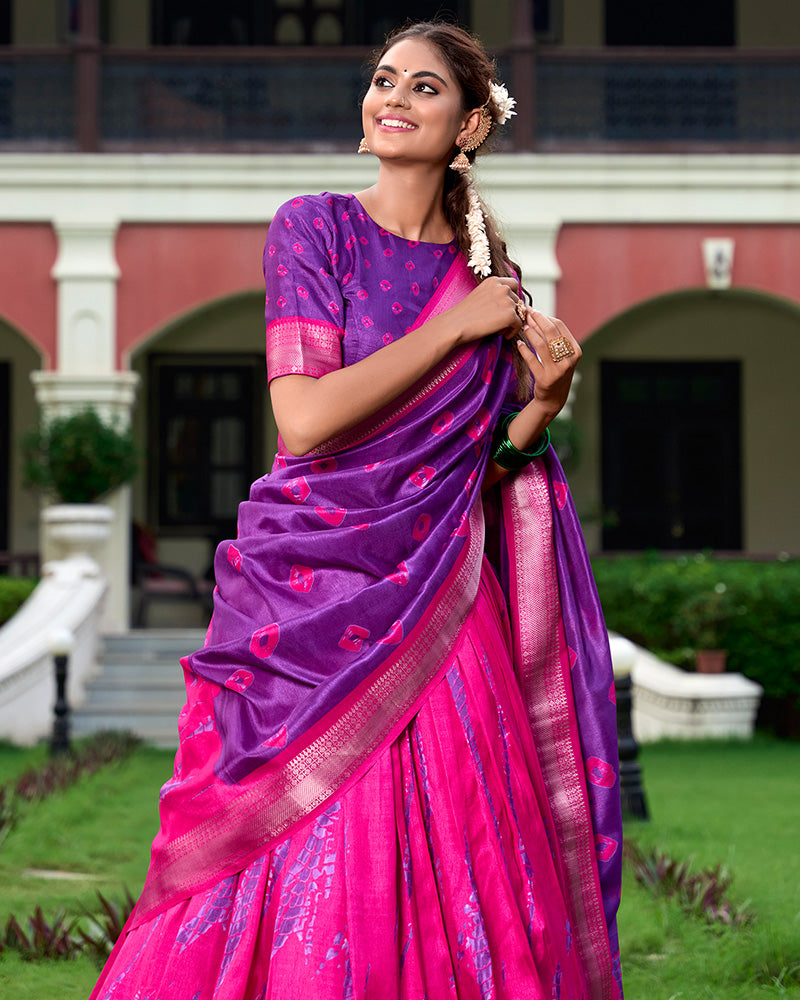 Purple Color Dola Silk Shibori Print Half Saree