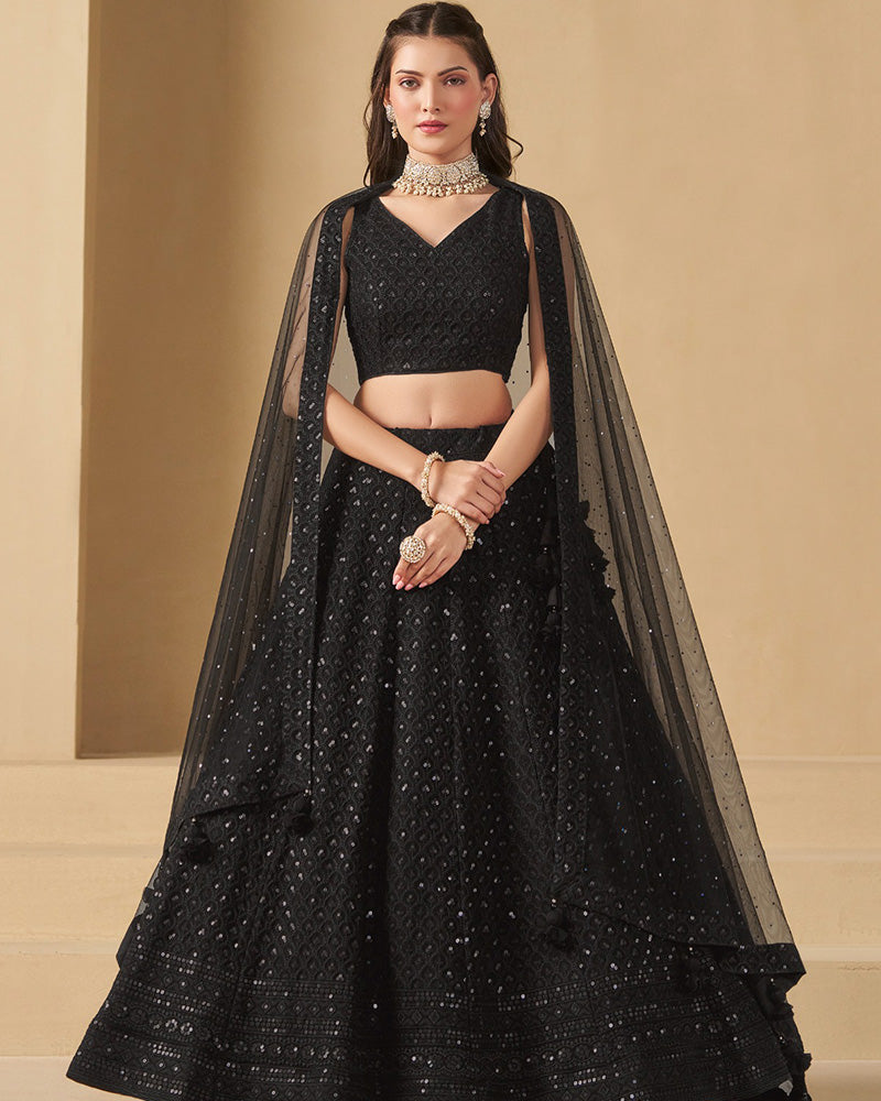 Black Color Georgette Embroidered Lehenga Choli With Dupatta