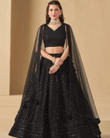 Black Color Georgette Embroidered Lehenga Choli With Dupatta