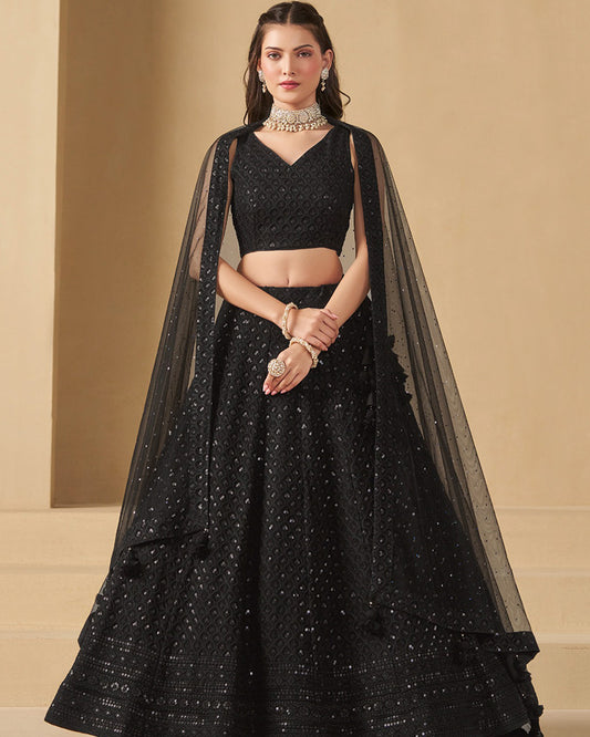 Black Color Georgette Embroidered Lehenga Choli With Dupatta