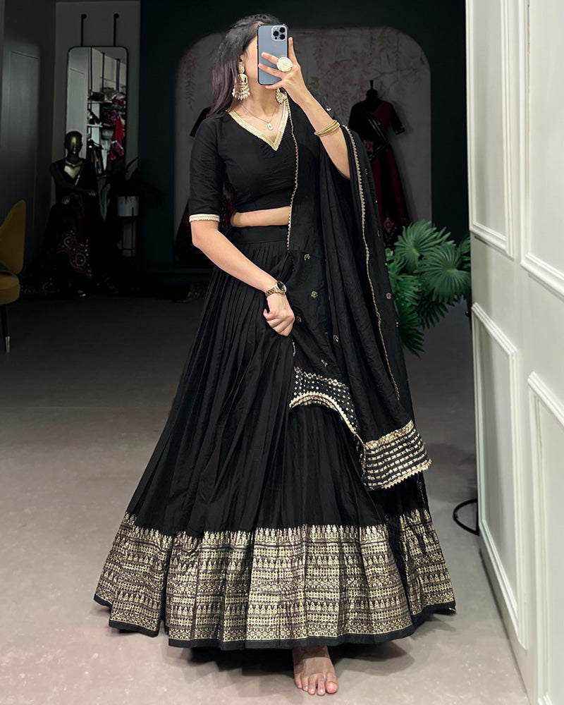 Black Color Pure Chanderi Plain Navratri Lehenga Choli