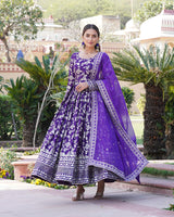 Designer Purple Color Sequence embroidered Viscose Jacquard Gown With Dupatta
