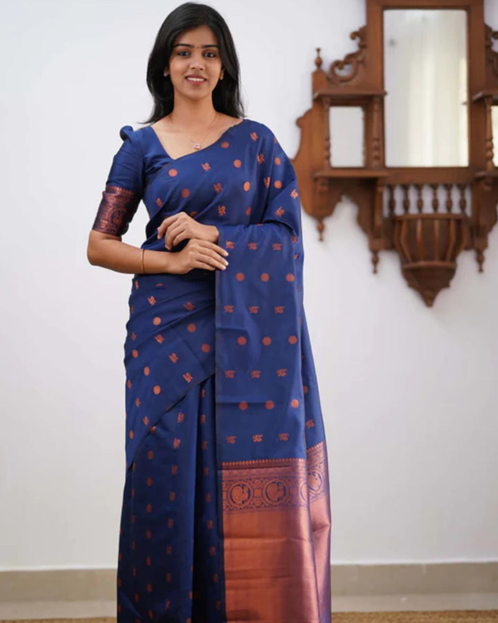 Navy Blue Color Banarasi Jacquard Soft Silk Saree