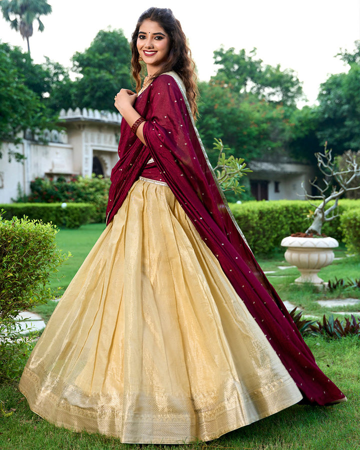 Cream Color Kanchipuram Designer Lehenga Choli