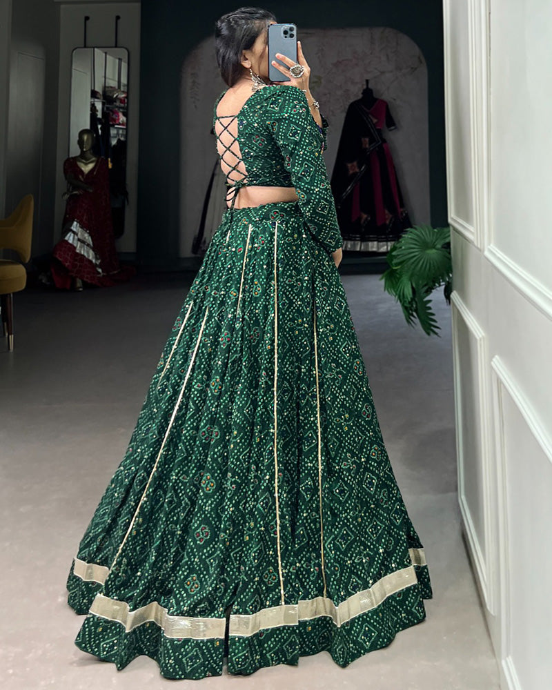 Green Color Rayon Bandhej Print Navratri Lehenga Choli