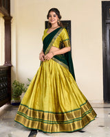 Parrot Green Color Cotton Silk Designer Half Saree