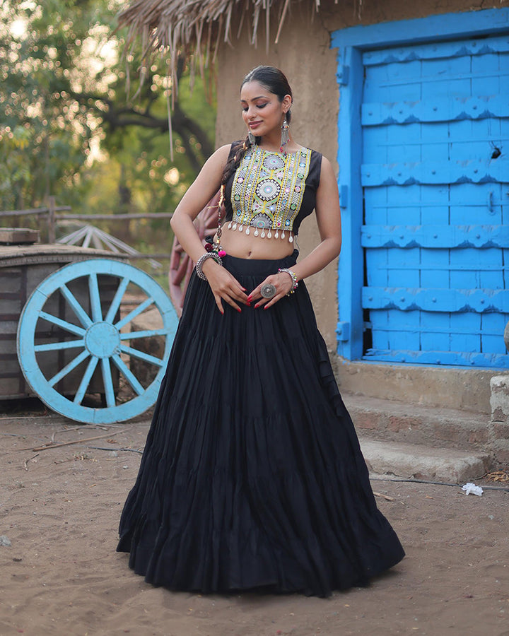 Black Color Rayon Embroidered Navratri Lehenga Choli