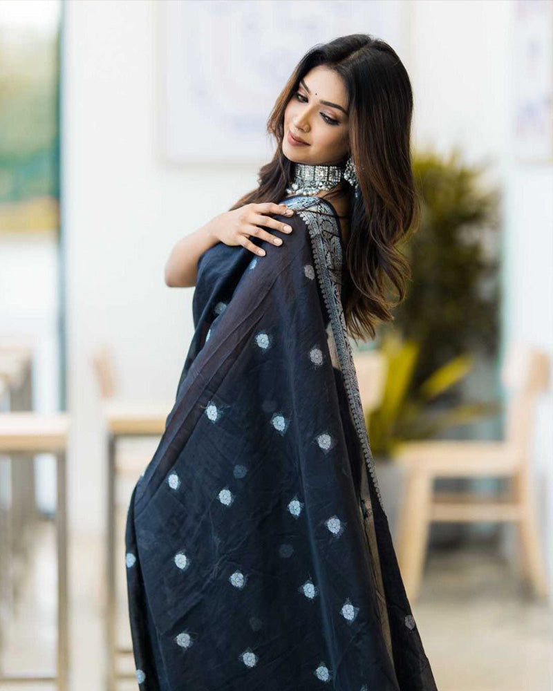 New Design Black Color Soft Cotton Saree