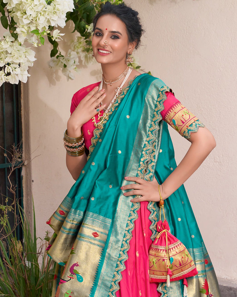 Pink Color Jacquard Silk Half Saree