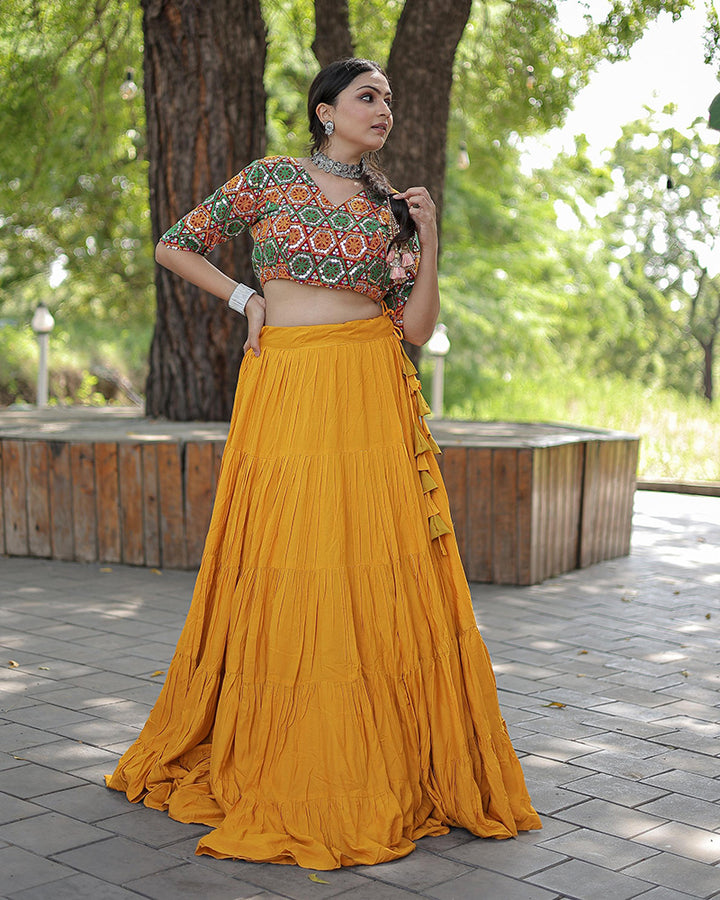 Yellow Color Rayon Full Flair Navratri Lehenga Choli