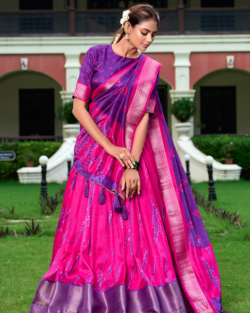 Purple Color Dola Silk Shibori Print Half Saree
