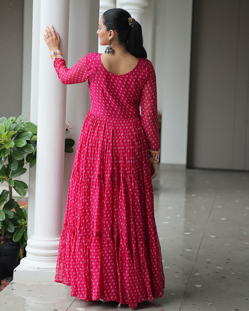 Pink Color Georgette Bandhani Print Navratri Gown