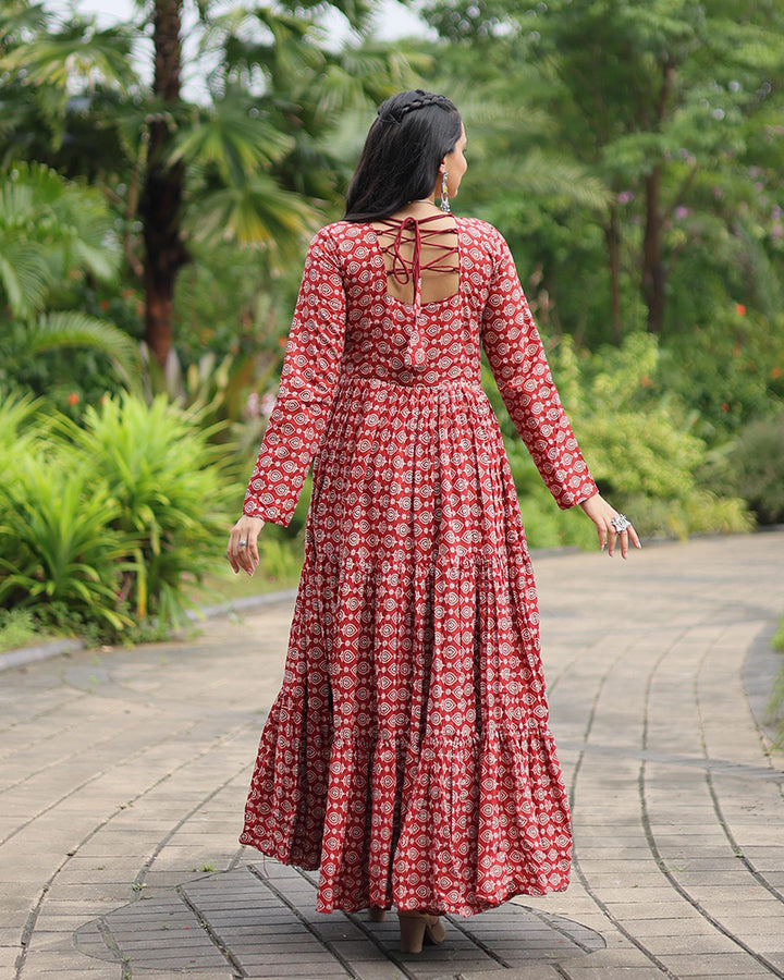 Maroon  Color Cotton Gamthi Work Navratri Gown