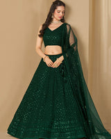 Green Color Georgette Embroidered Lehenga Choli With Dupatta
