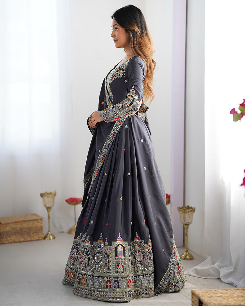 Black Color Natural Crepe silk Lehenga Choli