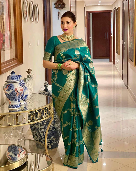 Firozi Color Banarasi Soft Silk Saree