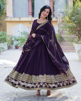 Exclusive Dark Wine Color Attractive Sequence Embroidery Work Gown