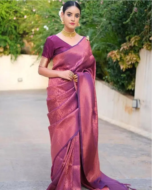 Wine Color Banarasi Soft Silk Saree