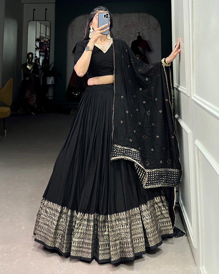 Black Color Pure Chanderi Plain Navratri Lehenga Choli