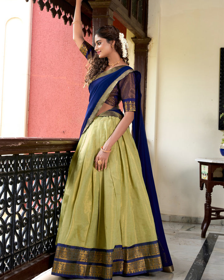 Pista Color Kanchipuram Designer Lehenga Choli