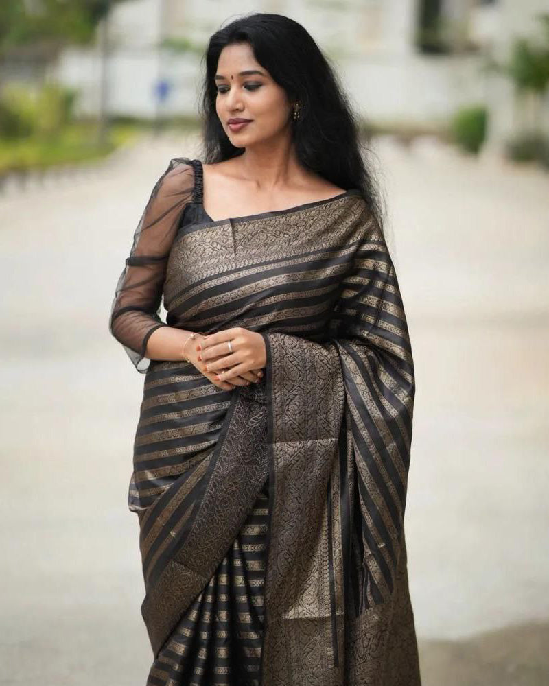 Black color Soft banarasi Silk Saree