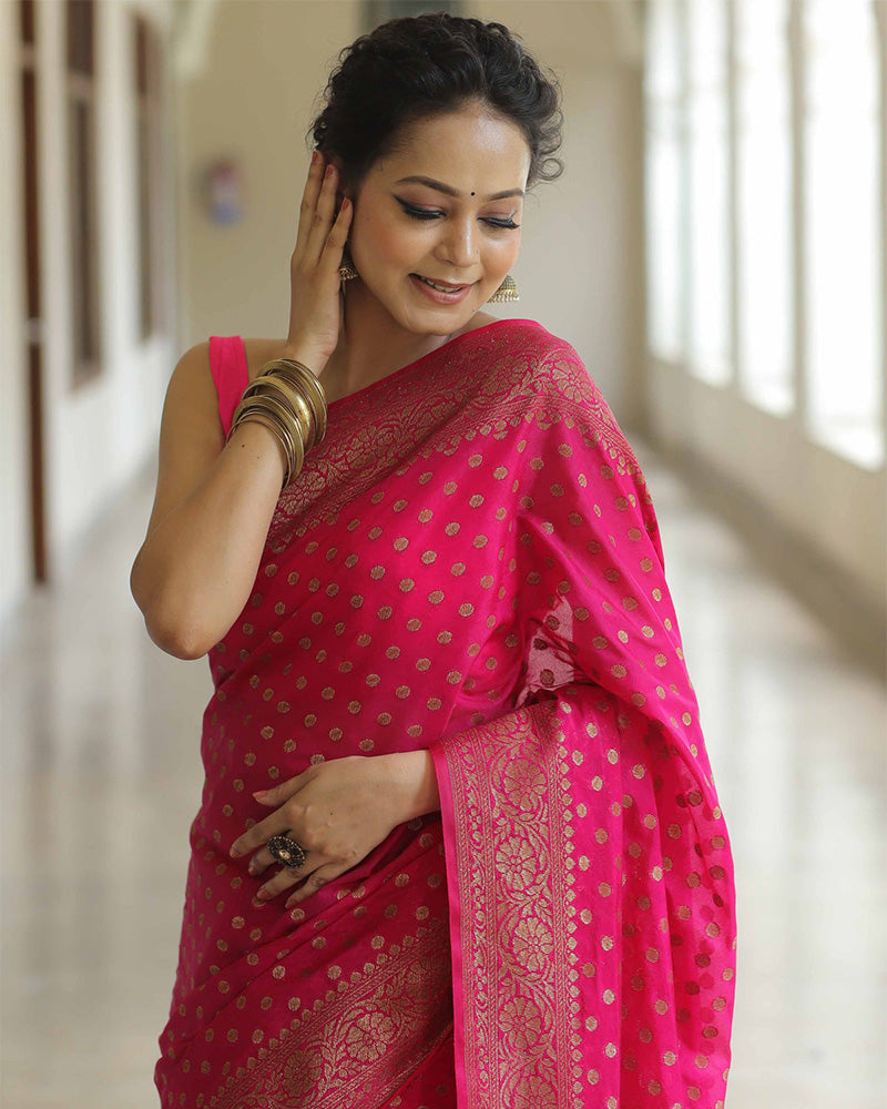 Pink Color Banarasi Jacquard Soft Silk Saree