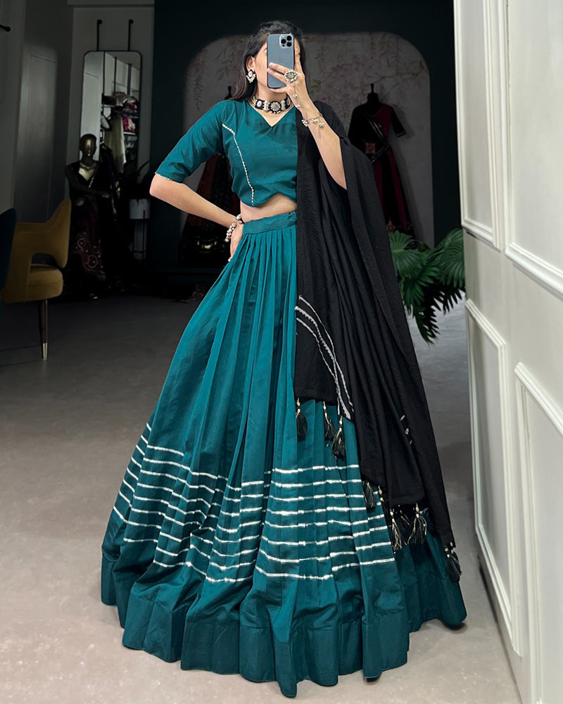 Teal Green Color Polyester Viscose Chanderi Lehenga Choli