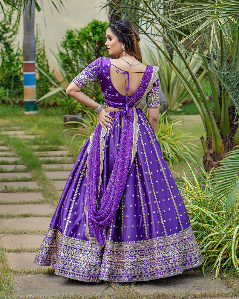 Purple Color Sequence Embroidered Sartin Silk Lehenga Choli