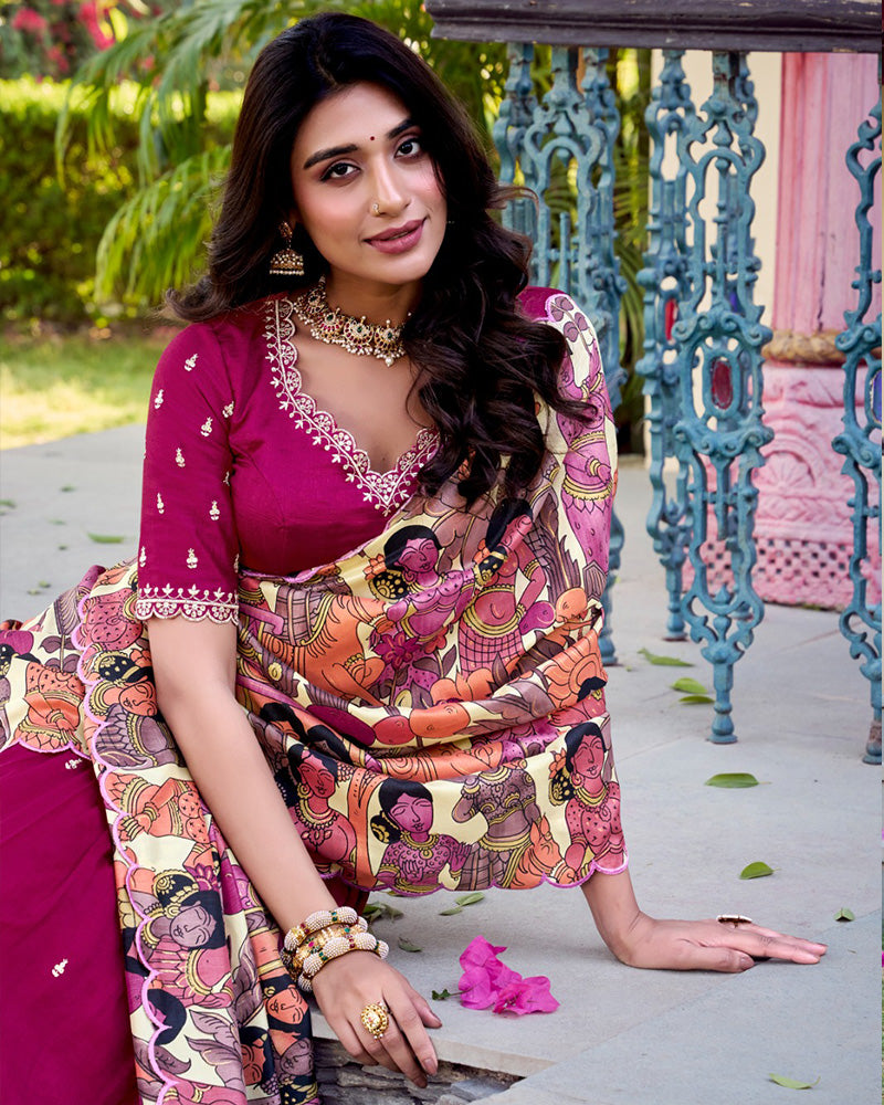 Pink Color Vichitra Silk Embroidered Half Saree