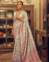 Heavy designer White Colour Banarsi Soft Silk Saree