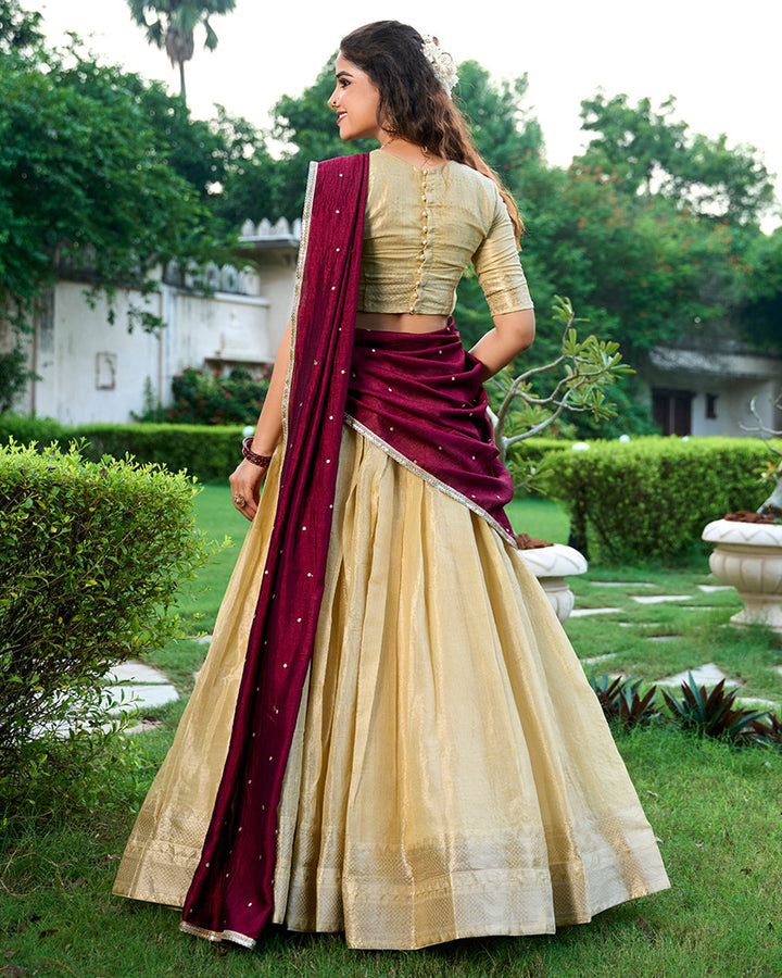 Cream Color Kanchipuram Designer Lehenga Choli