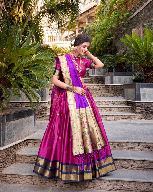 Pink Color Jacquard Silk Zari Weaving Work Half Saree