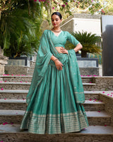 Sea Green Color Pure Chanderi Plain Navratri Half Saree