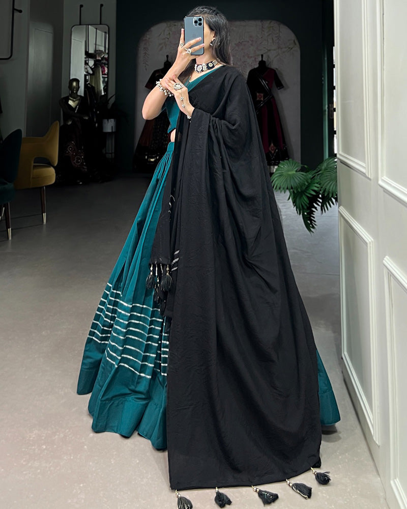 Teal Green Color Polyester Viscose Chanderi Lehenga Choli