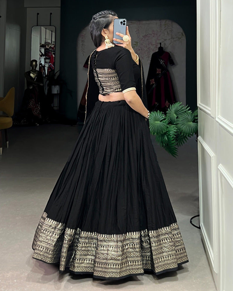 Black Color Pure Chanderi Plain Navratri Lehenga Choli